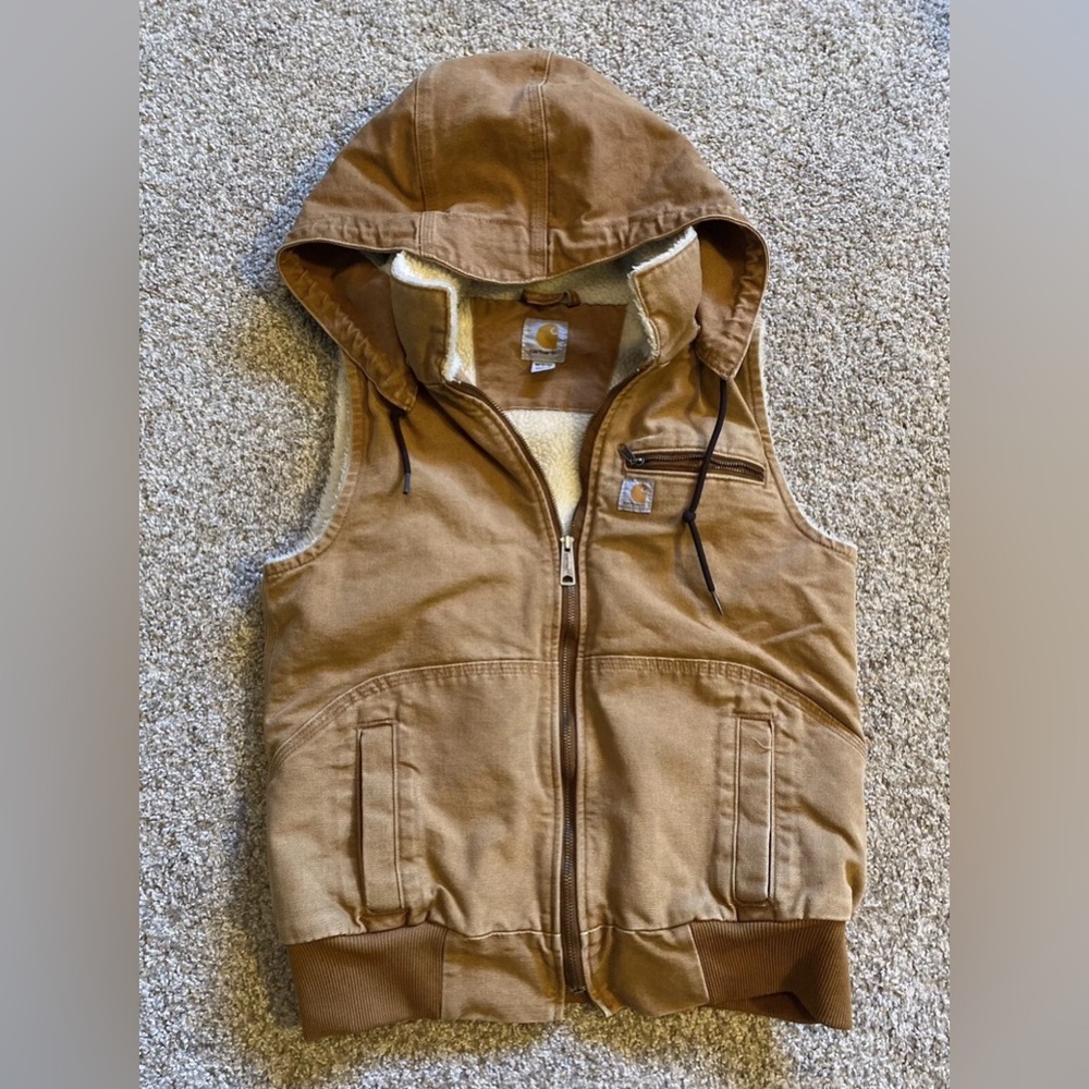 Carhartt Weathered Duck Wildwood Vest W/Hood Size Medium Women’s Sherpa Lined